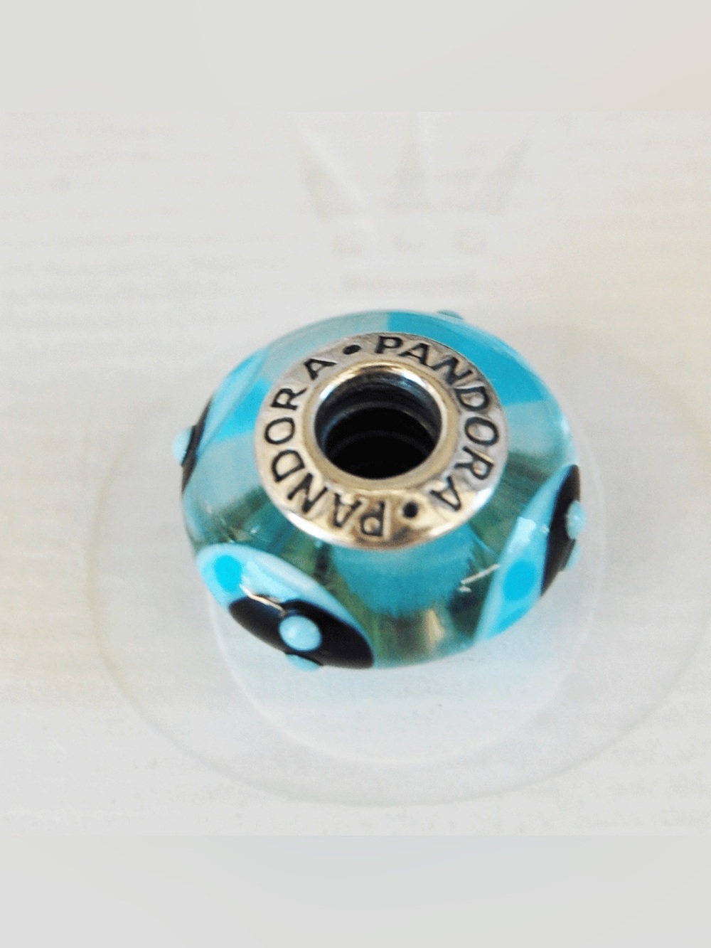 Genuine Pandora Murano Glass Bead "Ladybird - blue" 790654 - retired .925